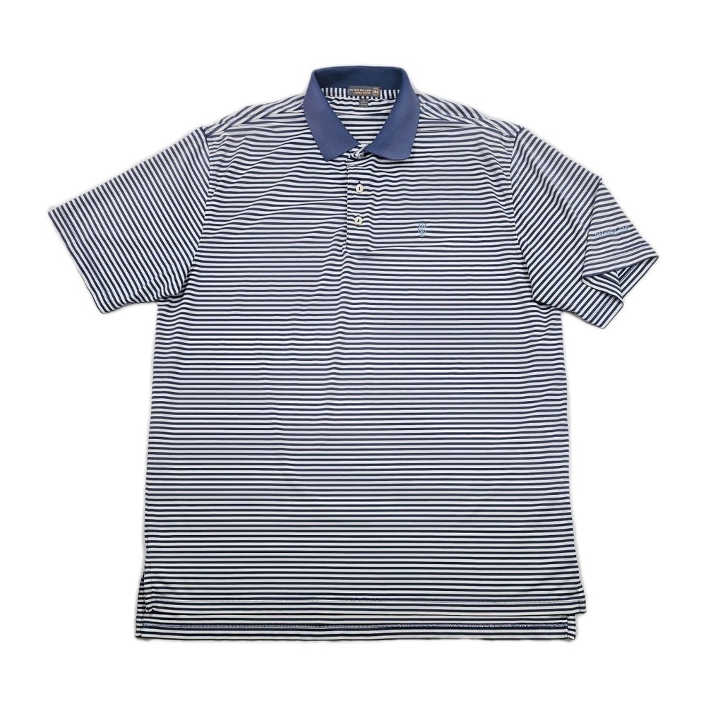 Peter Millar Golf Polo Men's Size XL Blue White Striped Wells Fargo Championship